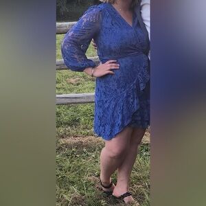 Full lace blue wrap dress